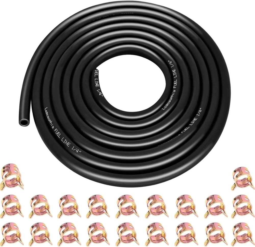 1/4 Inch ID Fuel Line Hose 10Ft + 20 Hose Clamps for Small Gas Engines-Free Ship
