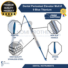 Dental Periosteal Elevator Molt # 9 Blue Titanium Coated Double Ended German