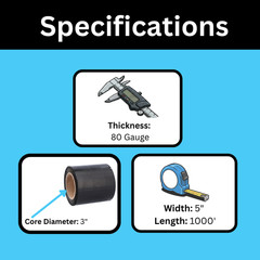 Cast Narrow Banding Stretch Wrap 5″x1000′ 80 Ga Black Plastic Shrink Film 24 Rls