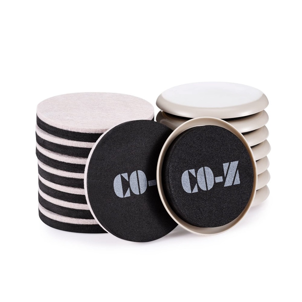 CO-Z Felt Furniture Sliders – 16 3 1/2″ Round-16 Pack, Plastic + Felt, Grey