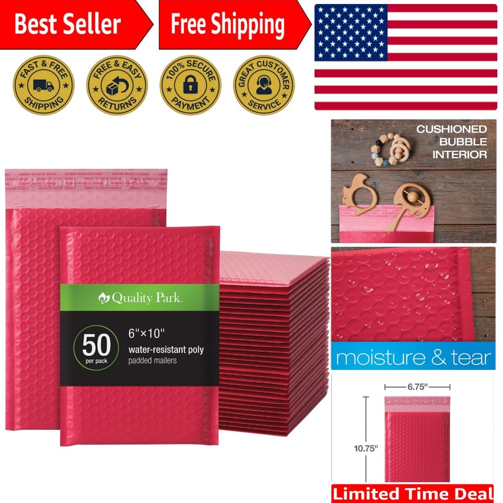 Protective 6×9 Padded Mailers – 50 Count Red Poly Envelopes for Secure Shipping