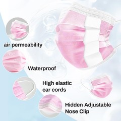 100 PCS Pink Disposable Face Mask – 3 Ply Filter 1 Count (Pack of 1),