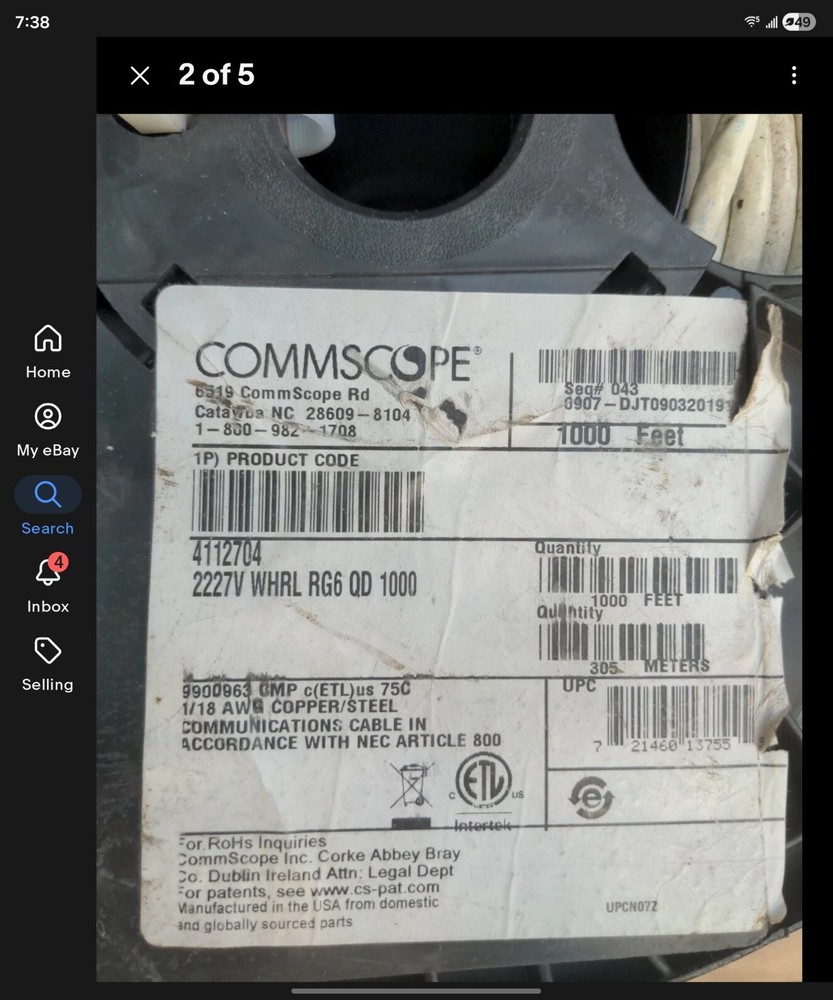 Commscope Uniprise Solutions 2227V Whrl RG6 QD 18awg 50ft PER ORDER