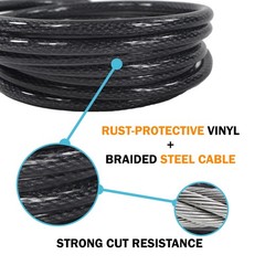 Lumintrail 12mm (1/2 inch) Heavy-Duty Security Cable, Vinyl 25-FT, Black