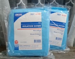 LOT OF 2 Dukal (REF 301BL) Disposable Blue Isolation Gown, 10 Count Each NEW