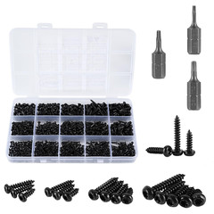 760Pcs Torx Pan Head Self Tapping Screws Kit, Black Carbon Steel, 15 Sizes