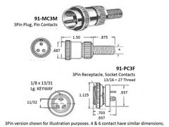 Amphenol 91-MC3M Vintage-Style 3-Pin Male Microphone Connector, Fits Shure 55