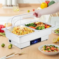 Electric Chafing Dish 600W Stainless Steel Buffet Servers Warmers with Roll Top
