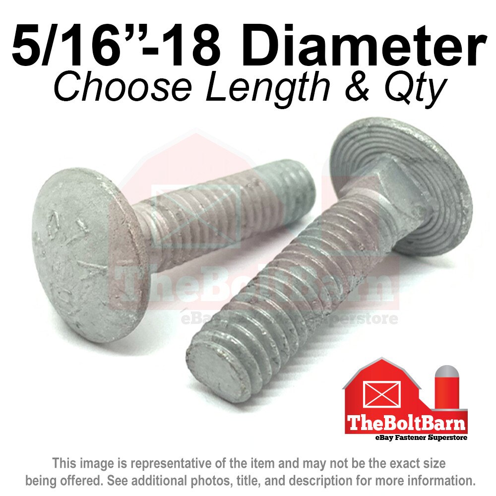 5/16″-18 Grade A 307A Full Thread Carriage Bolts Galvanized (Pick Length & Qty)