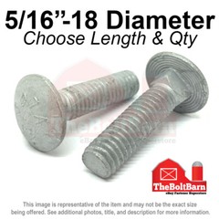 5/16″-18 Grade A 307A Full Thread Carriage Bolts Galvanized (Pick Length & Qty)