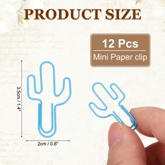 12Pcs Paper Clip, Cactus Shape Paper Clip Small Cute Bookmarks, Blue