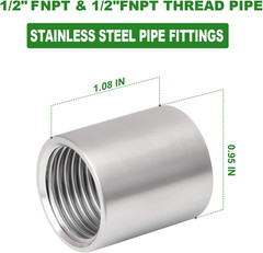 10PCS 304 Stainless Steel Cast Pipe Fitting, Coupling, 1/2″ X 1/2″ NPT Female Th