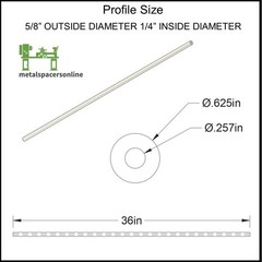 Aluminum Spacer-Tubing- 5/8″ OD x 1/4″ ID x 36″ Long–Fits M6 and 1/4″ Bolts