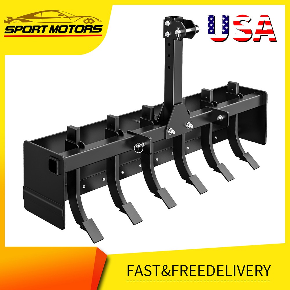55-Inch Box Blade Tractor Attachment Featuring 6 Scarifier Shanks for Cat 0 & 1