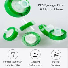 Syringe Filters 0.22um Sterile PES,33mm,Hydrophilic,Lab Filters,Sample Prep,10Pk