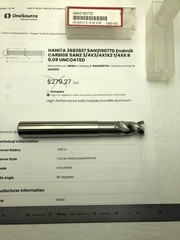 NEW HANITA 3/4″x1″x2-1/4″x6″OAL 2 Flute Carbide End Mill (FOR ALUMINUM).