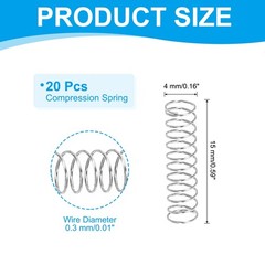 20 Pcs 304 Stainless Steel 0.3 mm Wire Dia x 4 mm OD x 15 mm L Spring