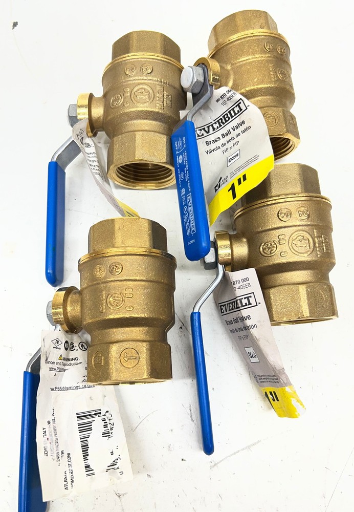 LOT OF 4 Everbilt 1 in. Brass FPT Full Port Threaded Ball Valve