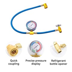 R134A Car AC Refrigerant Charging Hose Kit with Gauge 3/8″ x 6′ Length Air