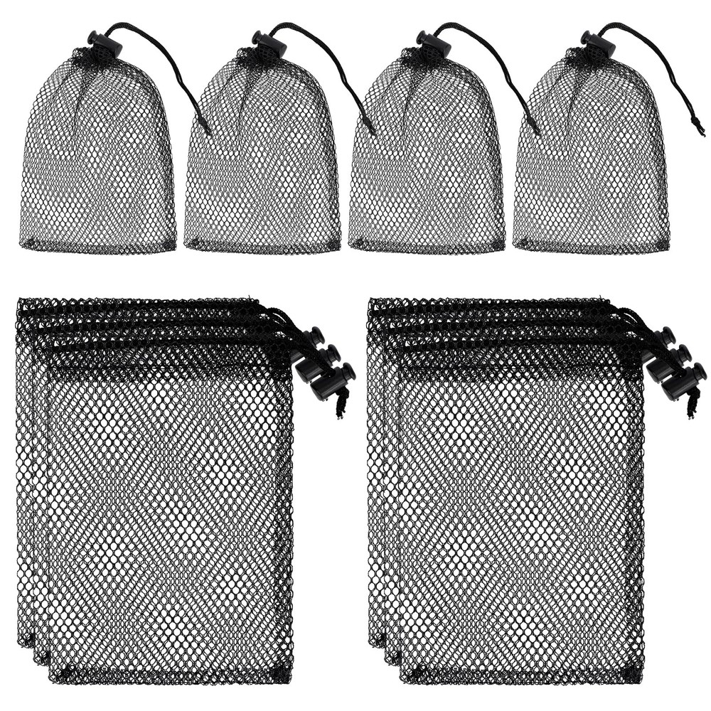 10 Pcs Black Small Mesh Drawstring Bags 15 x 10 cm Storage Pouches