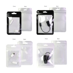 Different Sizes Black White Framed Clear Front Mylar Zipper Bag w/ Euro Slot M