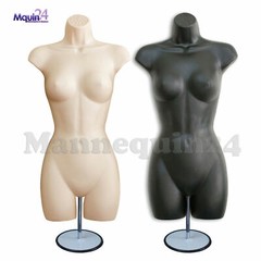 BLACK & FLESH MANNEQUIN FEMALE TORSO DRESS FORMS SET with TABLE TOP STANDS