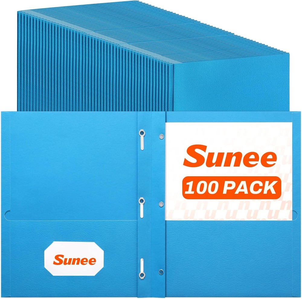 2 Pocket Folders with Prongs (100 Pack, Blue), Paper Folders with 2 Pockets Fit