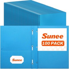 2 Pocket Folders with Prongs (100 Pack, Blue), Paper Folders with 2 Pockets Fit