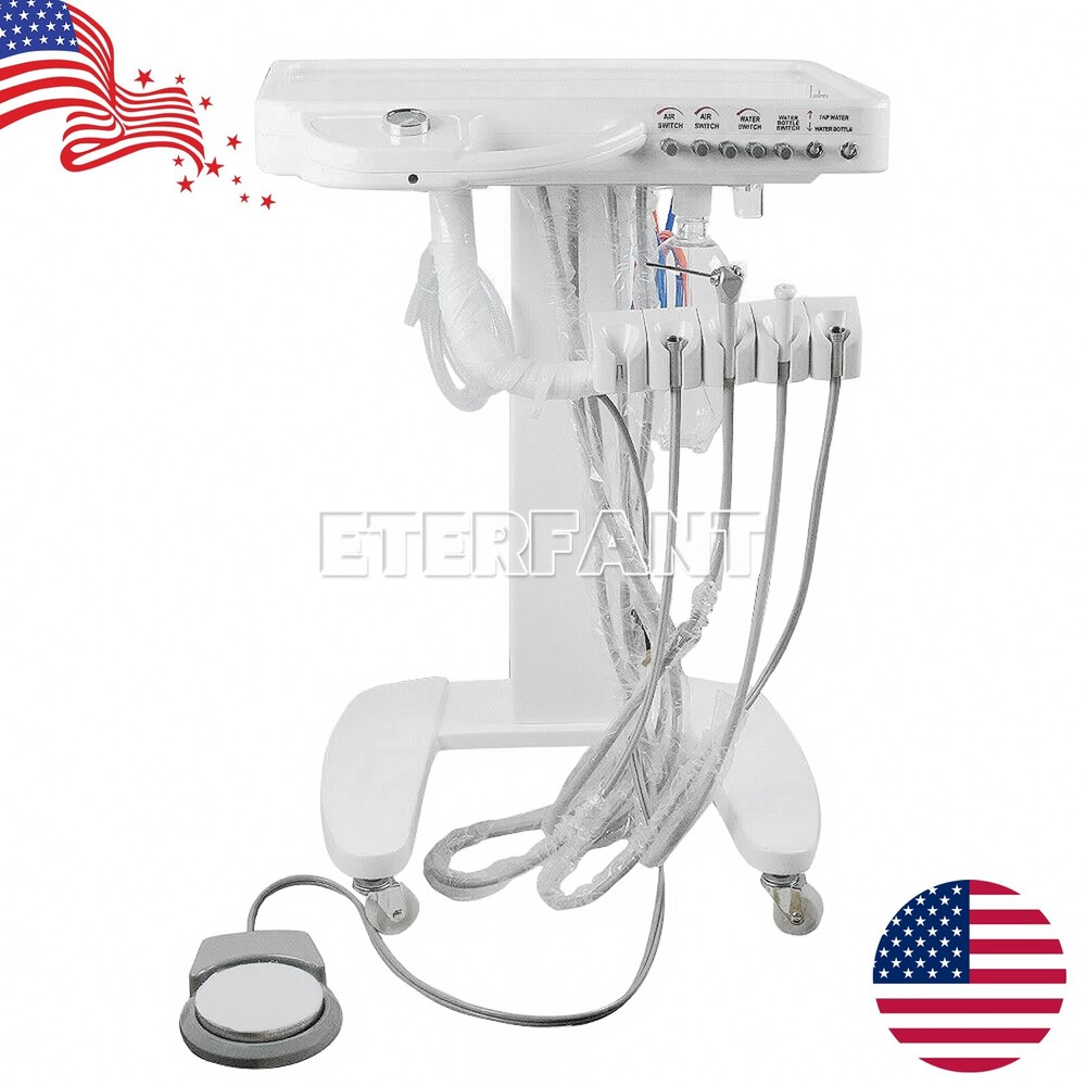 Dental Delivery Unit System 4H Cart Treatment Work Compressor+3-Way Syringe