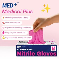 Supmedic Nitrile Exam Gloves, 4 Mil 100 Pcs Medium, Medium (Rose Orchid)