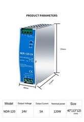 24VDC DIN Rail Power Supply NDR12024 120W 24V 5A Dual Output 120VAC To DC