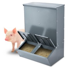 Uimoso Hog Feeder 3.7 Bushel Metal Double Door Pig Feeder Feeding up to 8 Hogs