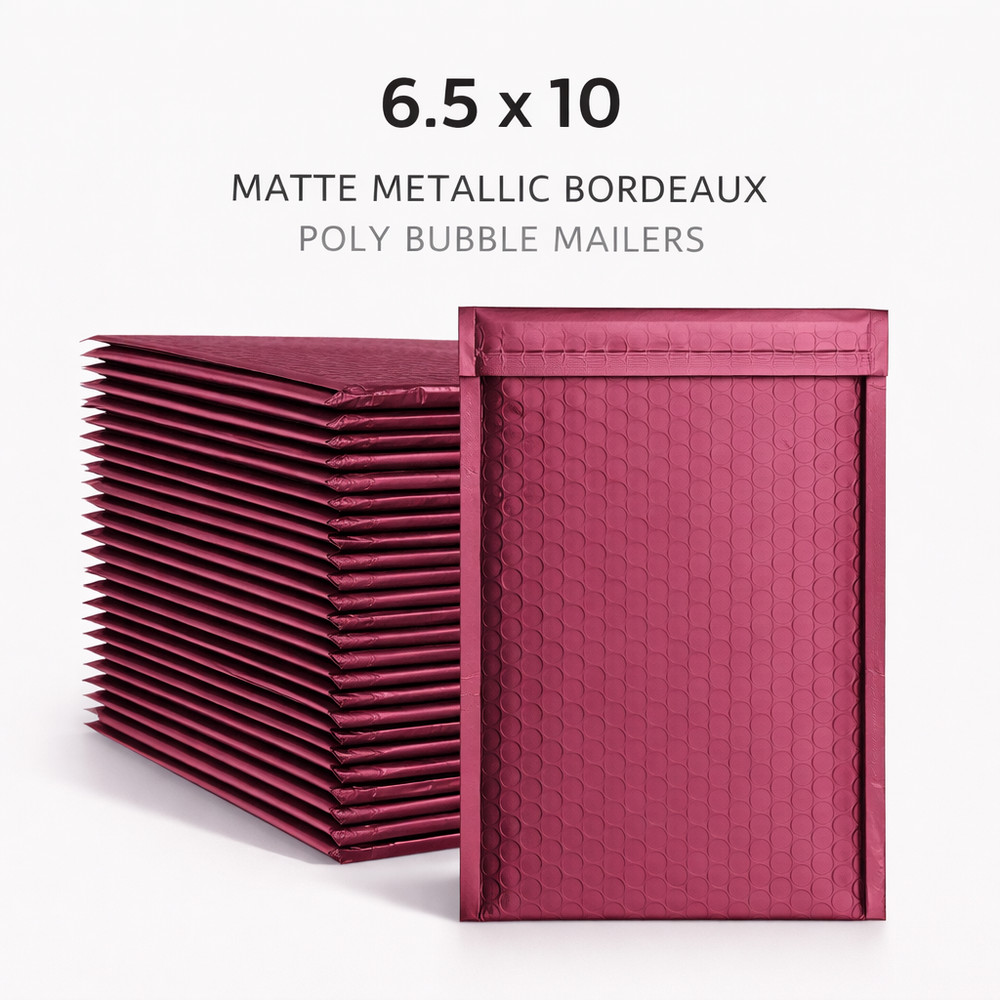 Matte Metallic Bordeaux Poly Bubble Mailers 6.5 x 10 | Padded Shipping Envelopes