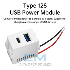Type 128 USB Power Module Dual Port 2.1A 5V USB+Type-C Charging Socket Module