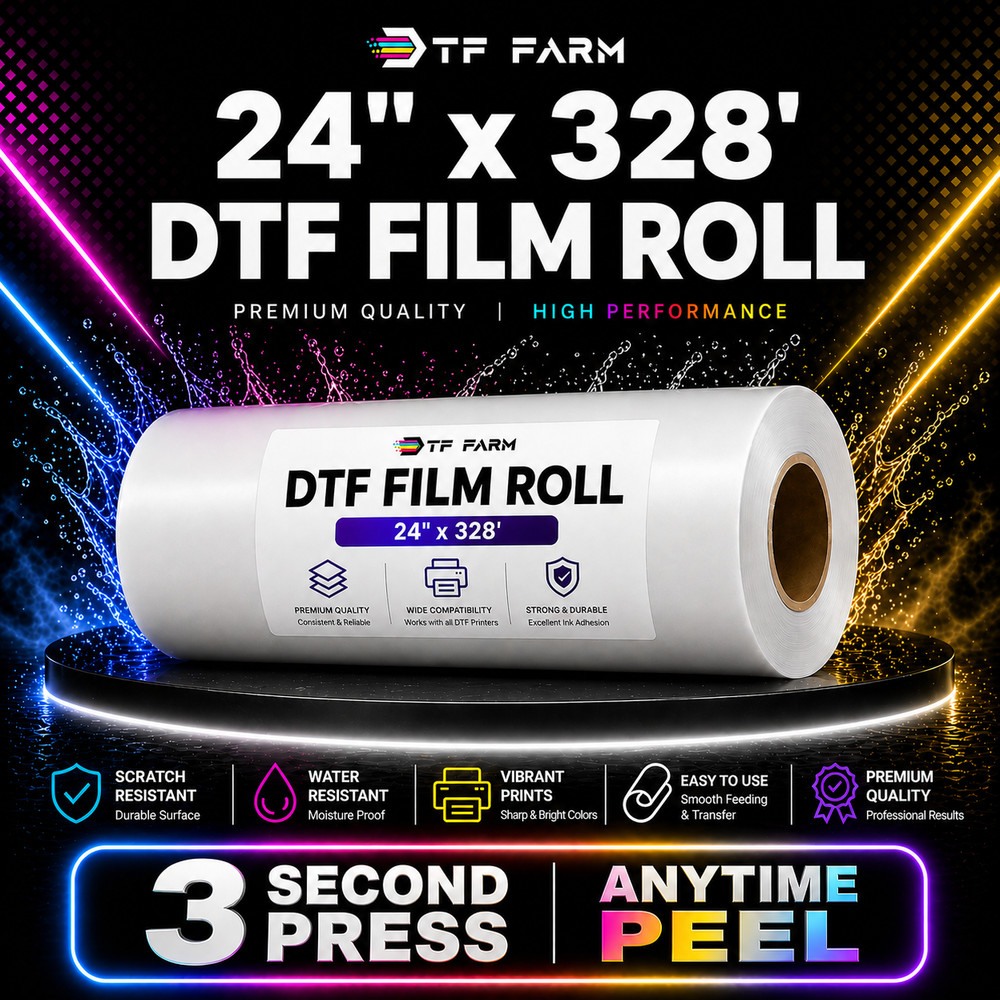24″ DTF Anytime Peel Film Roll 3 Sec Press Hot/Cold Peel PET Transfer Film 328FT