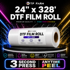 24″ DTF Anytime Peel Film Roll 3 Sec Press Hot/Cold Peel PET Transfer Film 328FT