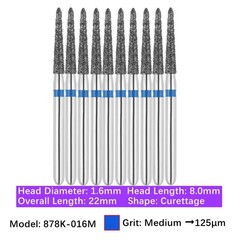 10/Pk Dental Diamond Burs Gingival Curettage 878K-016M Medium Grit Friction Grip