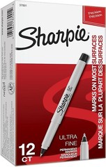 SHARPIE Permanent Markers Ultra Fine Point Black 12 Count 37001 NEW IN BOX BEST$