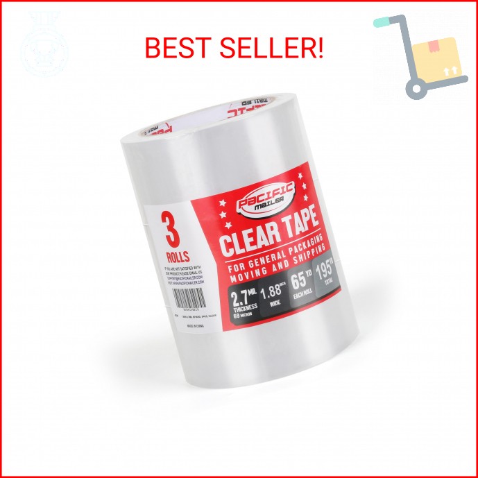 Pacific Mailer Packing Tape, 1.88 inch Wide x 65 Yards Per Roll, Clear, 2.7MIL T