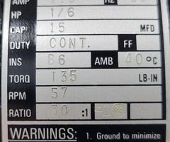 BODINE GEARMOTOR TYPE 42R5BFCI-ES, 115 Volt 30-1 RATIO FROM FADAL VMC MODEL 906