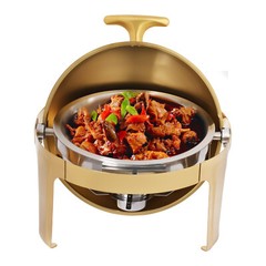 Gold Round Roll-Top Chafing Dish Set Commercial Stainless Steel Buffet Warmer