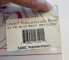 Lexan Polycarabonate Sheet 8x10x.93 Clear UV Coated 31GE XL10