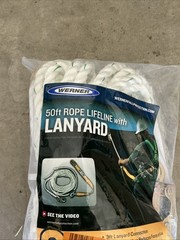 Werner L242050W 50ft Fall Protection Rope Lifeline With Lanyard ANSI & OSHA NEW