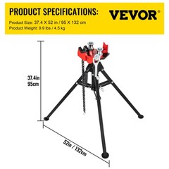VEVOR Tripod Pipe Chain Vise 1/8″-5″ Capacity Folding Legs W/ Harden Teeth&Chain