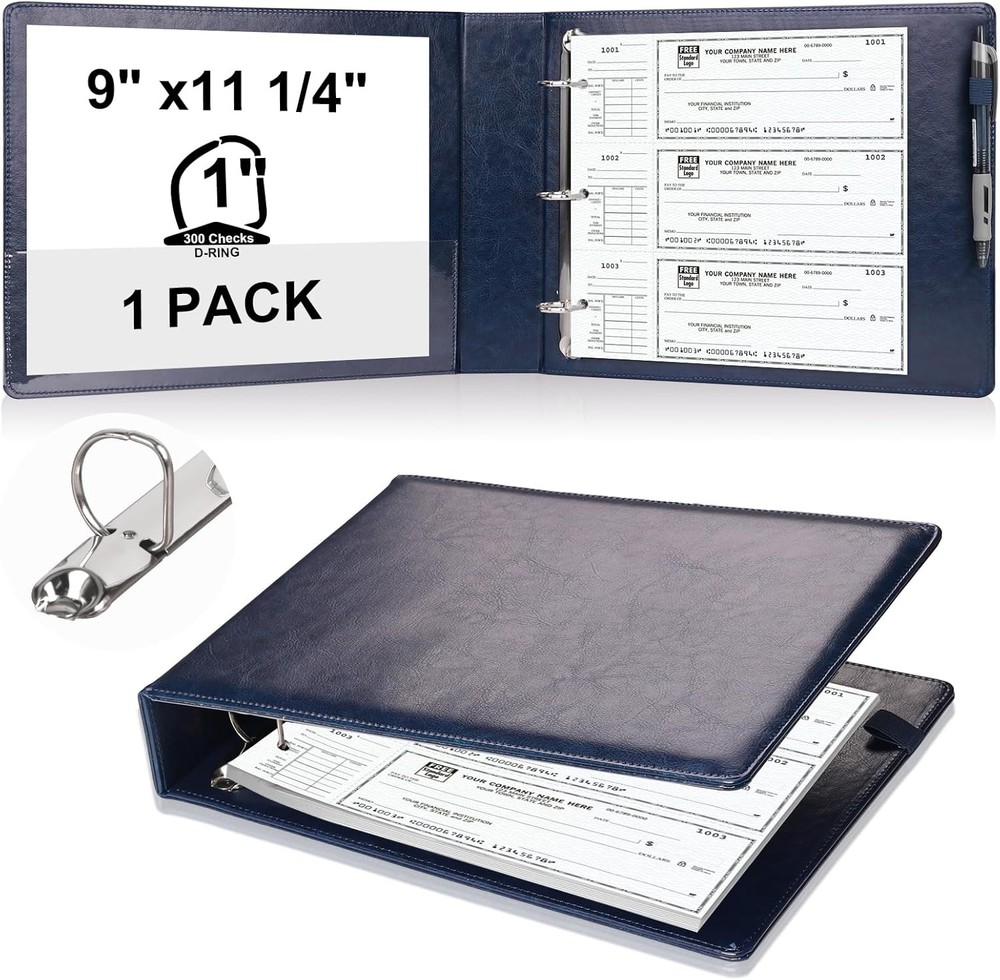 3-Ring Check Binder 1″ D-Ring 9″ X 11.25″ Checkbook Holder for 300 Checks
