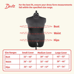 Dress Form Cover, Medium, Black, 100% Polyester 4-Way Stretch Fabric, Protects a