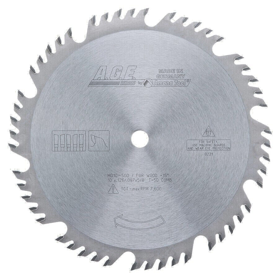 Amana AGE Carbide Tipped Rip/Crosscut Combination 10″ x 50 Tooth Saw Blade