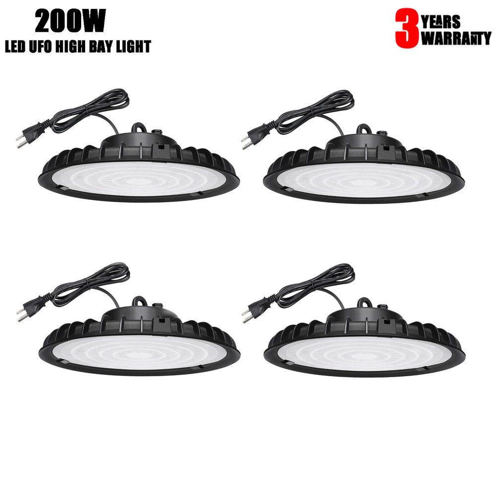 4Pack 200W UFO LED High Bay Light GYM Workshop Warehouse Facility Lighting 6000K