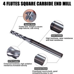 5 PCS 1/16″ 4 Flute 1-1/2″ Overall Length Carbide End Mill -AlTiN Coated USA