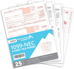 Blue Summit Supplies 1099-NEC 4-Part Tax Form Kit, 2025, Intended for Quickbooks